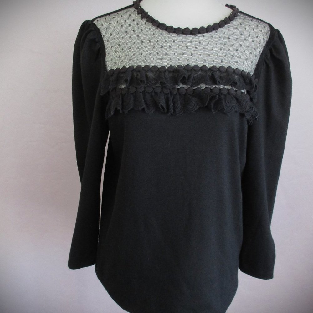 Size MP ANN TAYLOR PETITE Black Tunic Top Made In India Long Sleeves